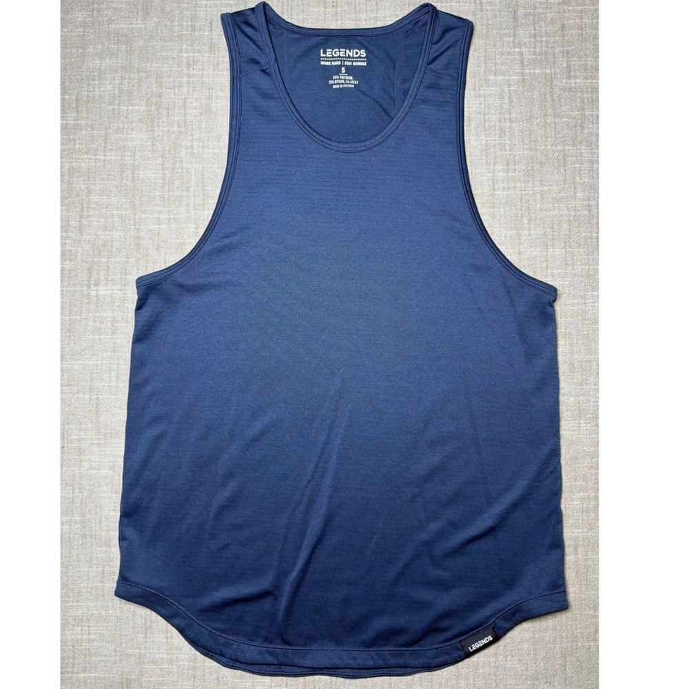 Legends Mens‎ Navy Blue Work Hard Stay Humble Athletic Tank Top Small Curved Hem